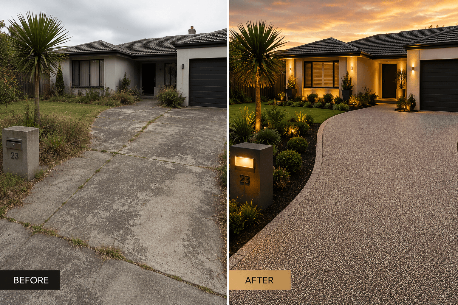 Driveway before and after replacement