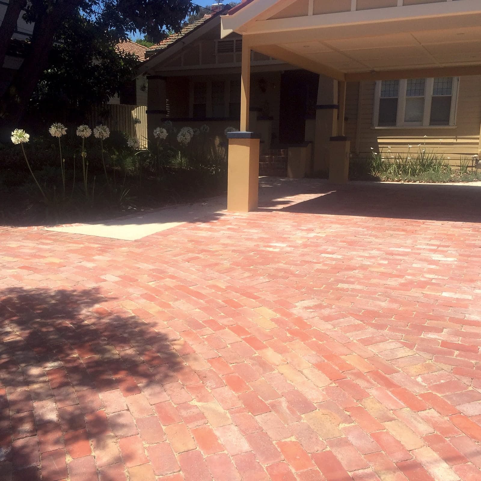 Herringbone brick driveway by Cam Wells Paving